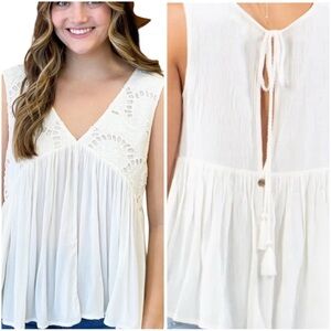 Rip Curl Medium White Boho Babydoll Tank Top Viscose